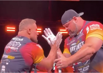 Brian Shaw Suffers First Arm Wrestling Loss Against Leonidas Arkona At East vs West 23